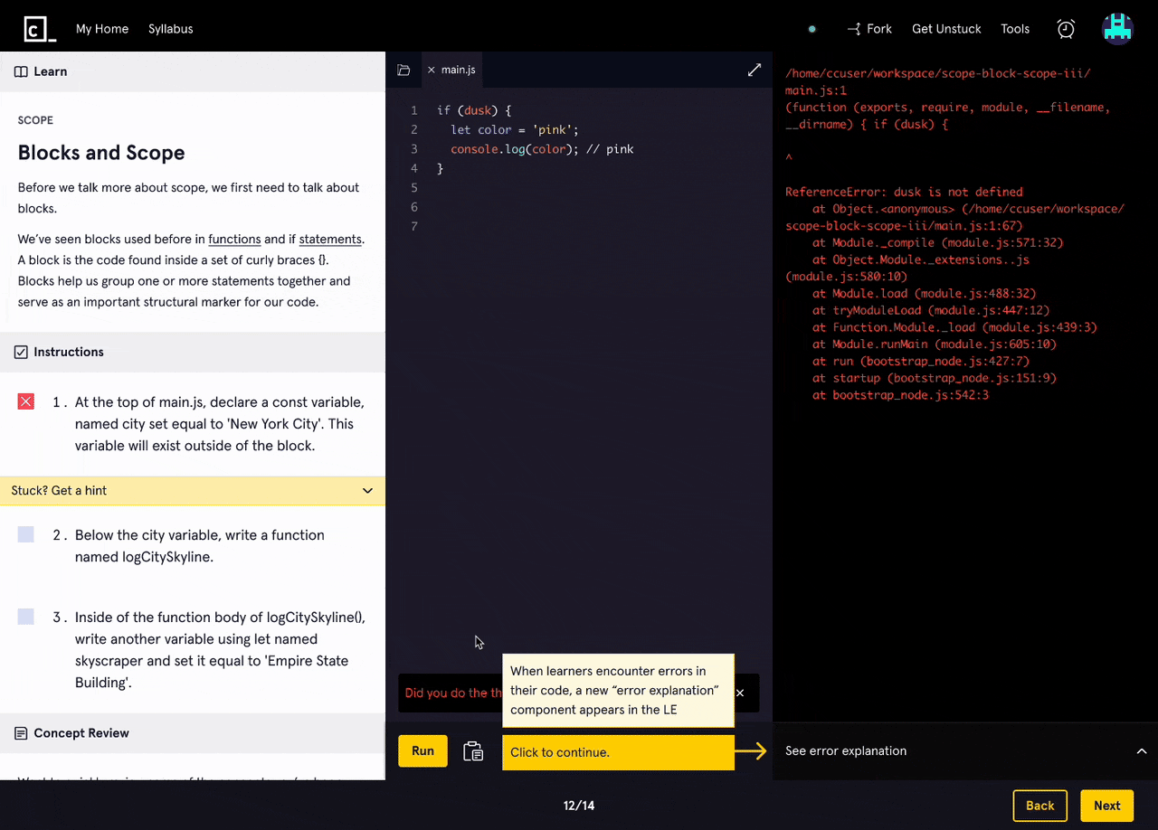 Code error explanation concept