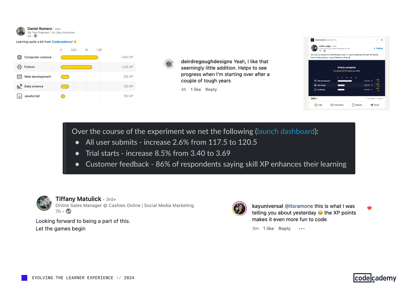 Community reactions and experiment results