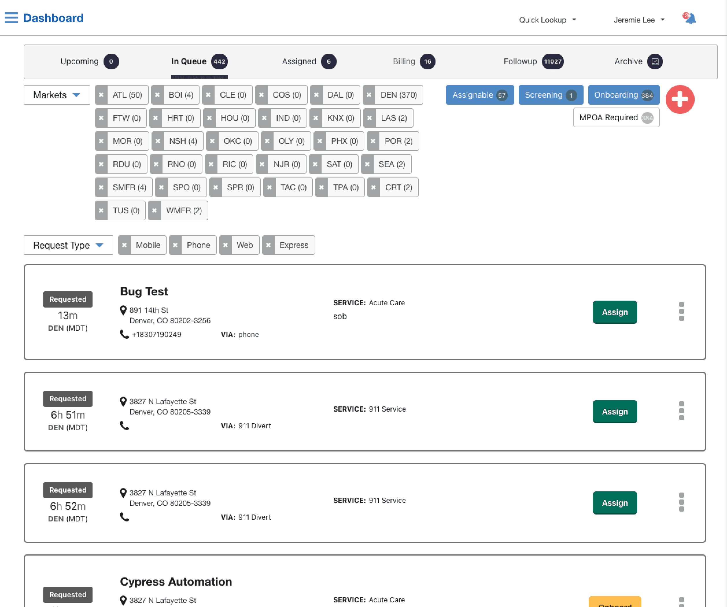 Screenshot of what clinicians were using at the time