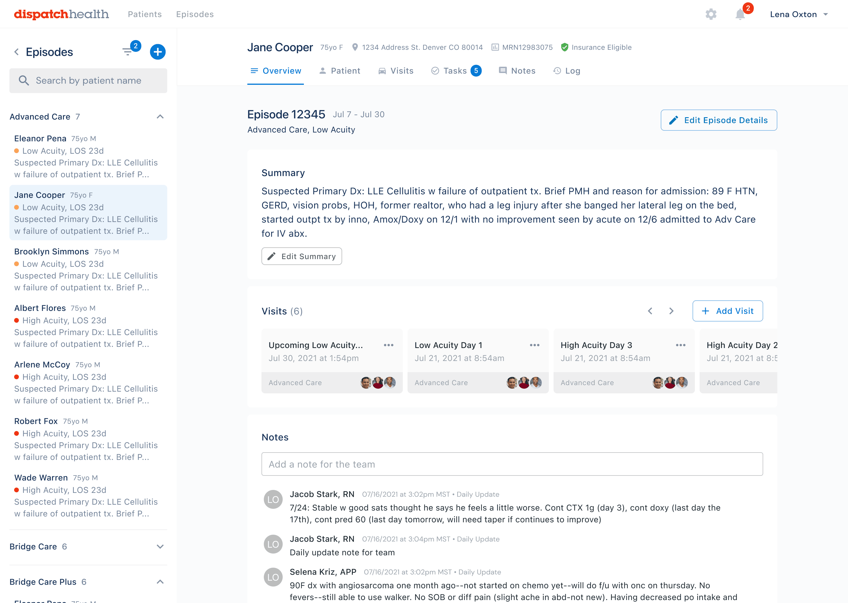 The MVP patient view allowed for quick access between patients, provided key information at a glance, and made the actions available to take very clear — as evidenced by our testing with actual providers