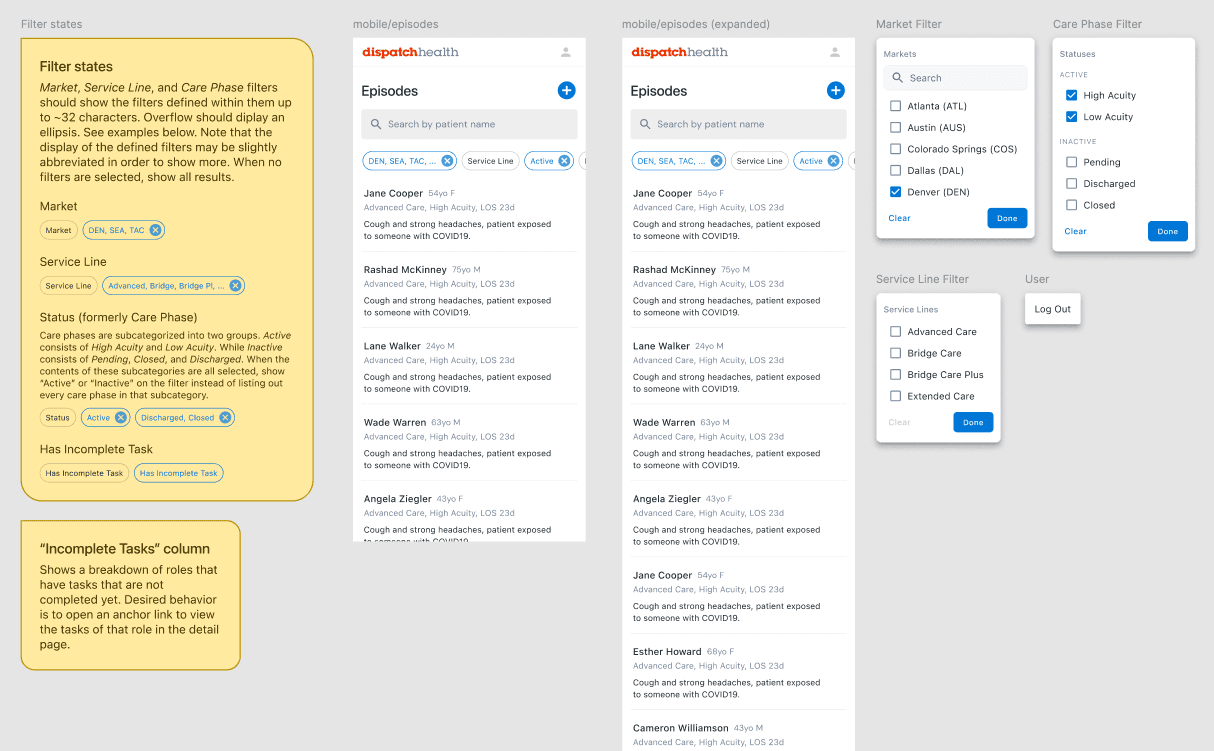 Mobile views and filtering patterns