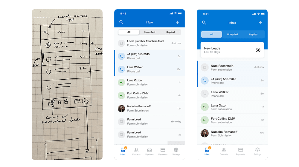 From wireframes, to initial concepts, to later designs