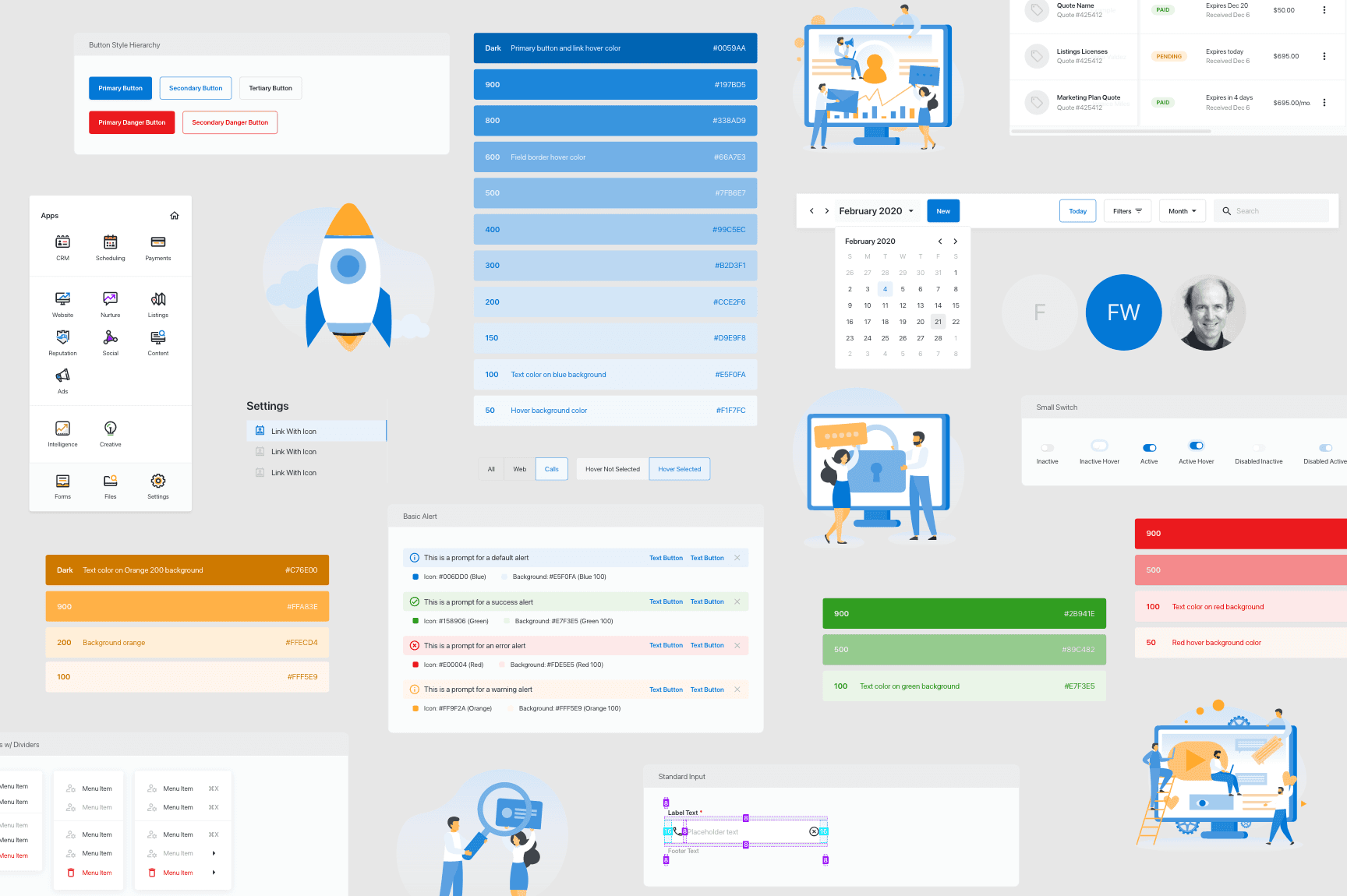 A sample of the components, illustrations, and guides in our design system