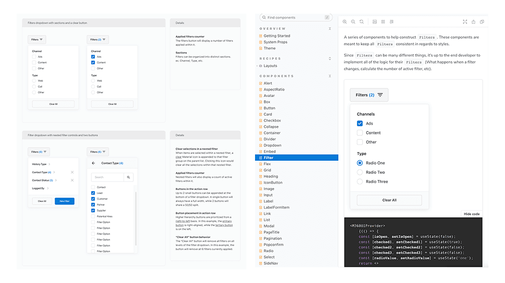 The Filter component in our design system and in the component library (Storybook)