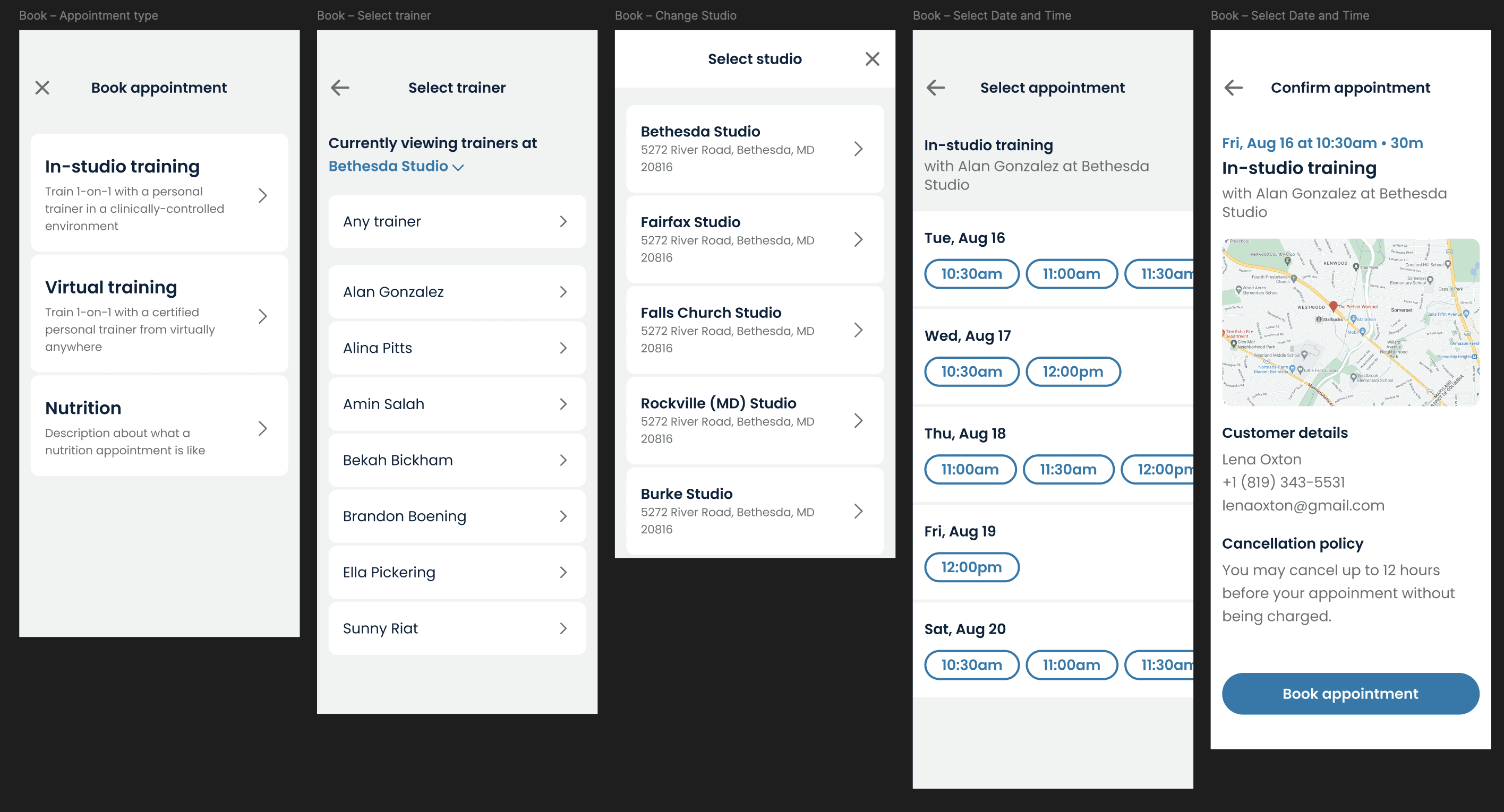 New booking flow concept on mobile