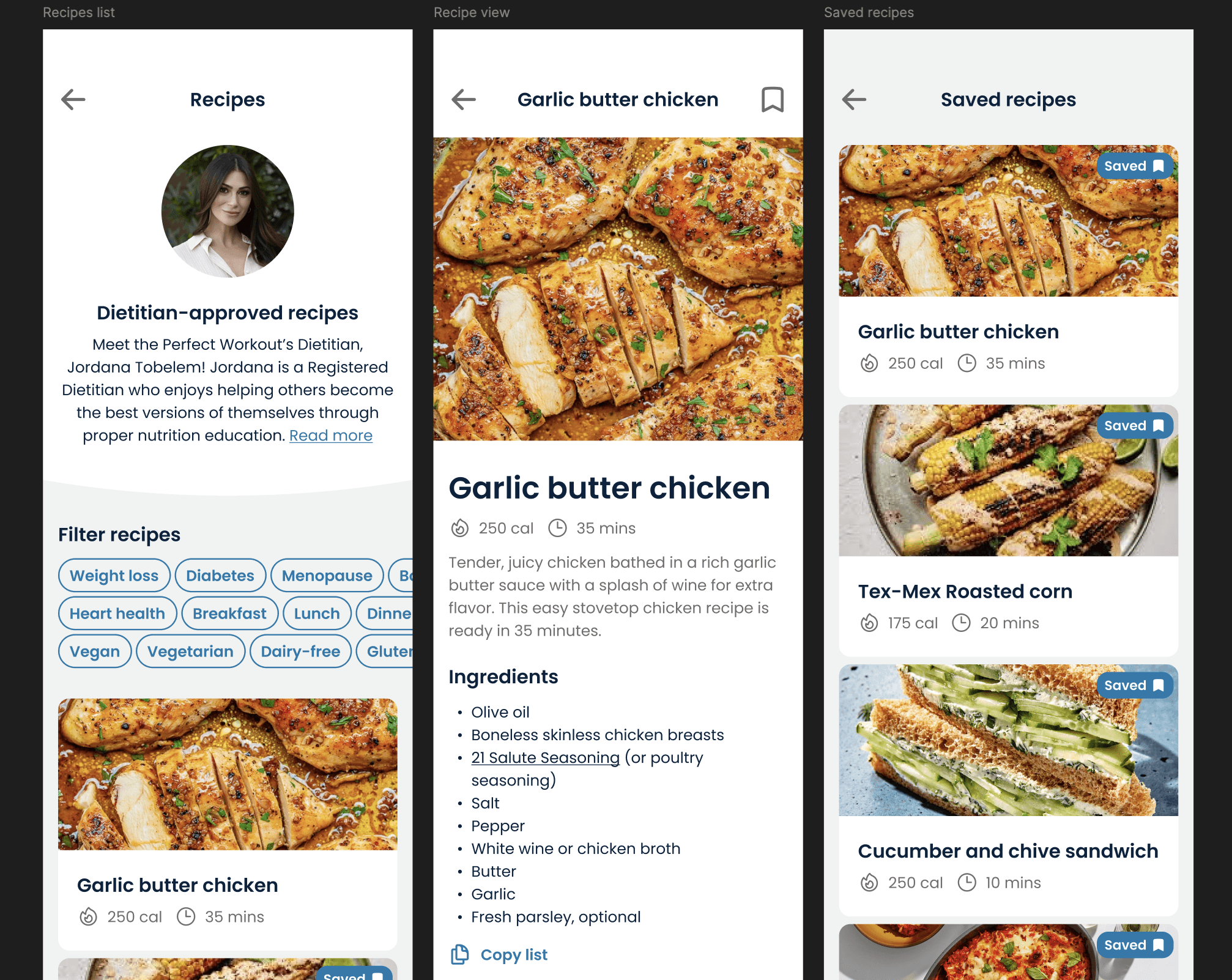 Flows that showcased the custom recipes developed by The Perfect Workout
