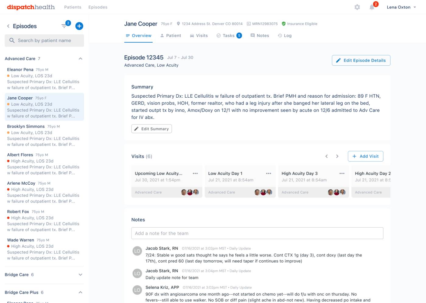 The MVP patient view allowed for quick access between patients, provided key information at a glance, and made the actions available to take very clear — as evidenced by our testing with actual providers