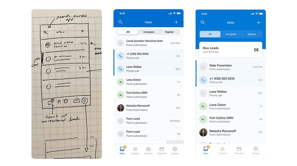 From wireframes, to initial concepts, to later designs