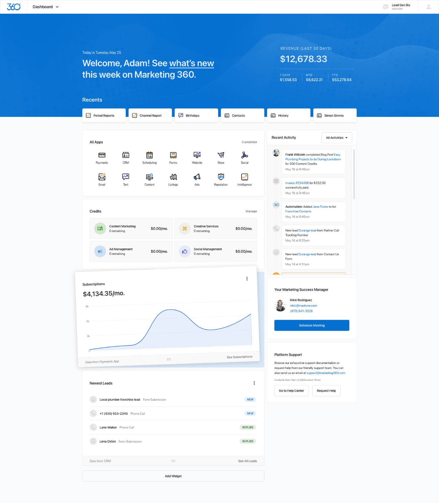Marketing 360 dashboard concept leveraging the design system that we created