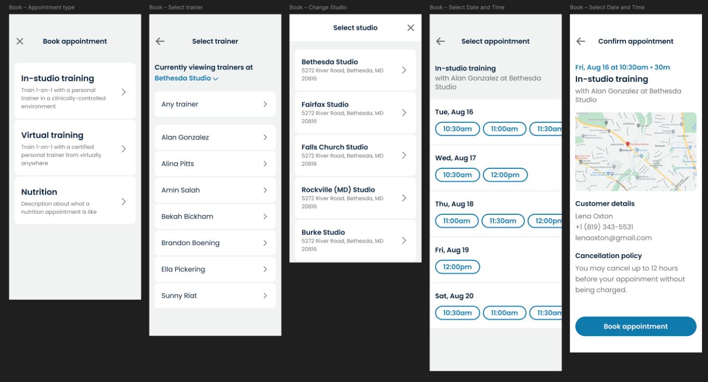 New booking flow concept on mobile